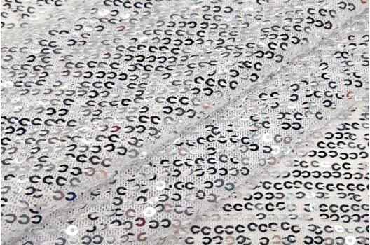 Пайетки на сетке-полосы 2 мм, серебряные на белом, 135 см